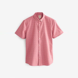 Pink Stretch Oxford Printed Short Sleeve Shirt
