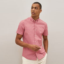 Load image into Gallery viewer, Pink Stretch Oxford Printed Short Sleeve Shirt

