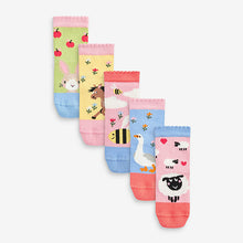 Load image into Gallery viewer, Pink/Blue/Green 5 Pack Cotton Rich Character Ankle Socks (Older Girls)
