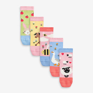 Pink/Blue/Green 5 Pack Cotton Rich Character Ankle Socks (Older Girls)