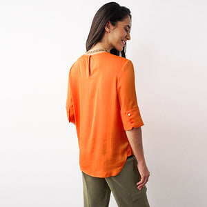 Orange Satin Formal T-Shirt Top