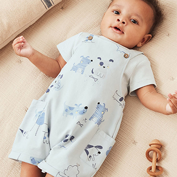 Light Blue Jersey Short Baby Dungarees And Bodysuit (0mths-18mths)