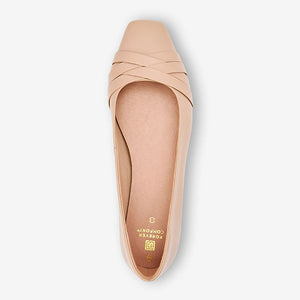 Nude Forever Comfort® Leather Square Toe Ballerina Shoes