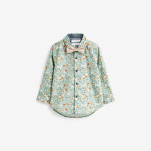 Load image into Gallery viewer, Green Smart Print Shirt With Bow Tie (3mths-6yrs)
