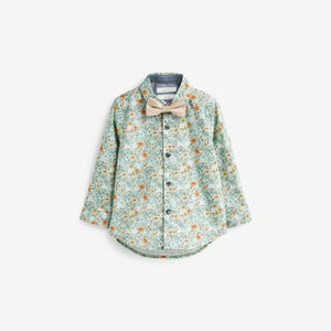 Green Smart Print Shirt With Bow Tie (3mths-6yrs)