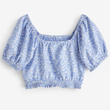 Load image into Gallery viewer, Blue Ditsy Printed Shirred Blouse (3-11yrs)
