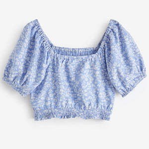 Blue Ditsy Printed Shirred Blouse (3-11yrs)