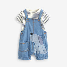 Load image into Gallery viewer, Blue 2 Piece Baby Denim Dungarees And Bodysuit Set (0mths-18mths)
