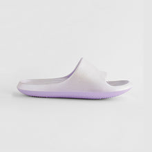 Load image into Gallery viewer, Lilac Purple Metallic Lightweight Sliders (Older Girls)
