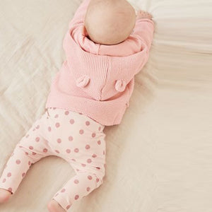 Pale Pink Knitted Baby Ear Hooded Cardigan (0mths-18mths)