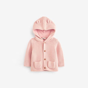 Pale Pink Knitted Baby Ear Hooded Cardigan (0mths-18mths)