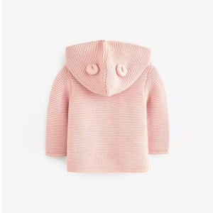 Pale Pink Knitted Baby Ear Hooded Cardigan (0mths-18mths)