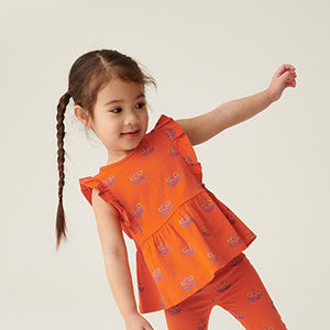 Orange Geo Ditsy Cotton Frill Peplum Vest (3mths-6yrs)