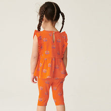 Load image into Gallery viewer, Orange Geo Ditsy Cotton Frill Peplum Vest (3mths-6yrs)
