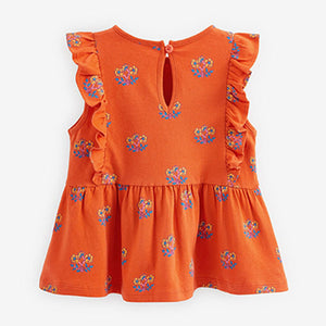 Orange Geo Ditsy Cotton Frill Peplum Vest (3mths-6yrs)