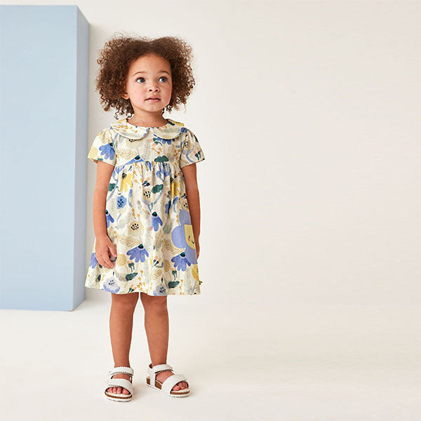Blue Floral Short Sleeve Cotton Jersey Dress (3mths-6yrs)