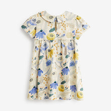Load image into Gallery viewer, Blue Floral Short Sleeve Cotton Jersey Dress (3mths-6yrs)
