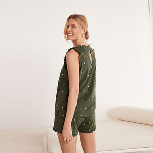 Green Spot Cotton Vest Short Set Pyjamas