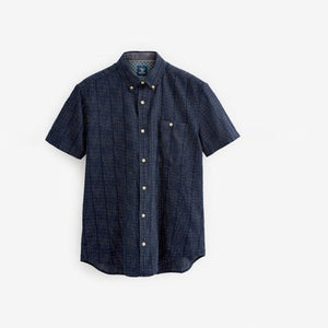 Navy Blue Textured Short Sleeve Shirt