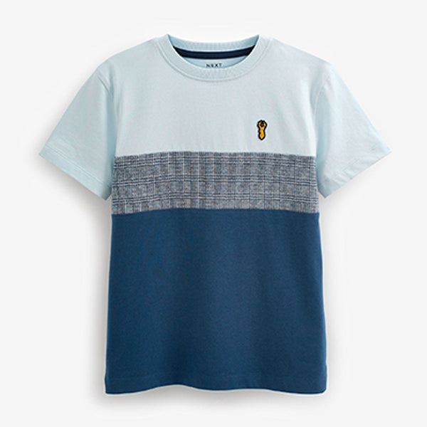 Blue Check Texture Colourblock Short Sleeve T-Shirt (3-12yrs)