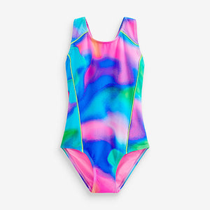 Blue/Pink Tie Dye Sports Swimsuit (3-12yrs)