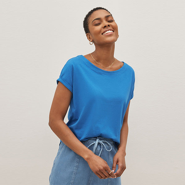 Blue Bright Cap Sleeve T-Shirt Top