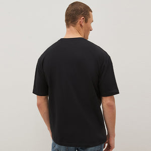 Black Relaxed Fit Essential 100% Cotton Crew Neck T-Shirt