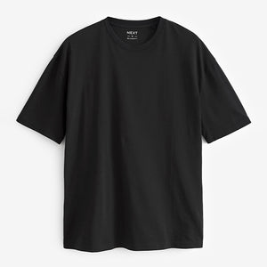 Black Relaxed Fit Essential 100% Cotton Crew Neck T-Shirt