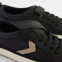 Load image into Gallery viewer, Black Standard Fit (F) Elastic Lace Touch Fastening Chevron Trainers
