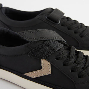 Black Standard Fit (F) Elastic Lace Touch Fastening Chevron Trainers