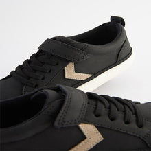 Load image into Gallery viewer, Black Standard Fit (F) Elastic Lace Touch Fastening Chevron Trainers
