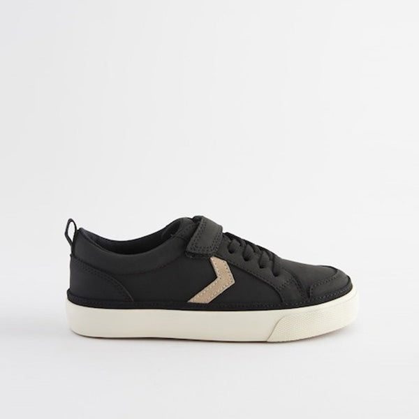 Black Standard Fit (F) Elastic Lace Touch Fastening Chevron Trainers