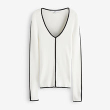 Load image into Gallery viewer, Ecru White Tipped V-Neck Knitted Top
