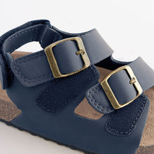 Load image into Gallery viewer, Navy Cushioned Footbed Double Buckle Touch Fastening Corkbed Sandals (Younger Boys)
