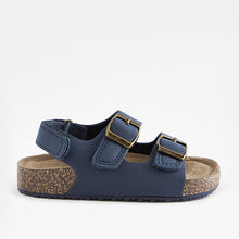 Load image into Gallery viewer, Navy Cushioned Footbed Double Buckle Touch Fastening Corkbed Sandals (Younger Boys)
