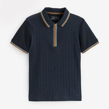 Load image into Gallery viewer, Navy Blue Short Sleeve Zip Neck Textured Polo Shirt (3-12yrs)

