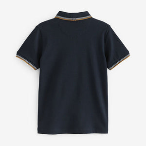 Navy Blue Short Sleeve Zip Neck Textured Polo Shirt (3-12yrs)