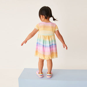 Rainbow Short Sleeve Rib Jersey Dress (3mths-6yrs)