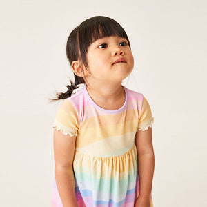 Rainbow Short Sleeve Rib Jersey Dress (3mths-6yrs)
