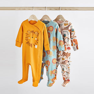 Rust/Brown Lion Print Baby Sleepsuits 3 Pack (0-2yrs)