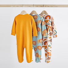 Load image into Gallery viewer, Rust/Brown Lion Print Baby Sleepsuits 3 Pack (0-2yrs)
