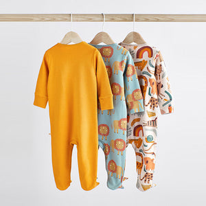 Rust/Brown Lion Print Baby Sleepsuits 3 Pack (0-2yrs)