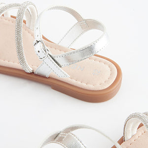 Silver Sparkle Jewelled Sandals (Older Girls)