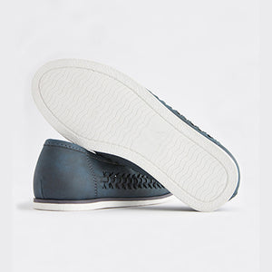Navy Blue Woven Detail Contrast Sole Loafers (Older Boys)