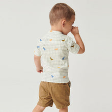 Load image into Gallery viewer, Dinosaur Emboidered Ecru White Check Shirt (3mths-6yrs)
