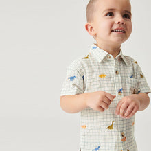 Load image into Gallery viewer, Dinosaur Emboidered Ecru White Check Shirt (3mths-6yrs)
