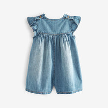 Load image into Gallery viewer, Denim Blue Embroidered Frill Sleeve Playsuit (3mths-6yrs)
