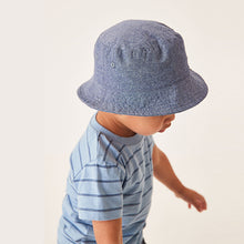 Load image into Gallery viewer, Blue Chambray Plain Bucket Hat (3mths-6yrs)
