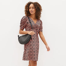 Load image into Gallery viewer, Pink Geo Ruched V-Neck Short Sleeve Midi Tea Dress
