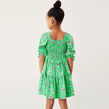 Load image into Gallery viewer, Green Ditsy Printed Shirred Dress (3-12yrs)
